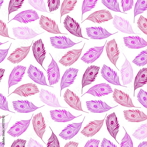 Pink Peacock Feathers Seamless Pattern
