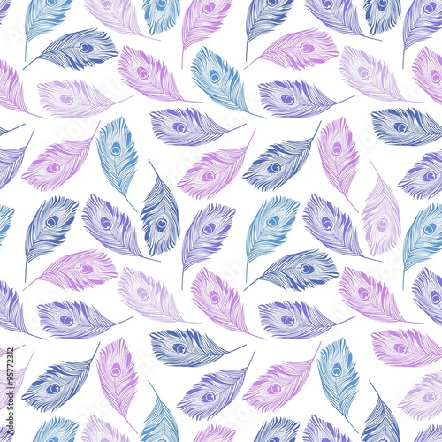 Purple Peacock Feathers Seamless Pattern