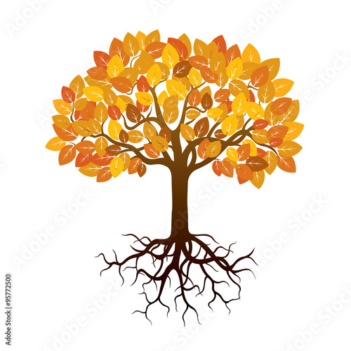 Color Tree and Roots. Vector Illustration.