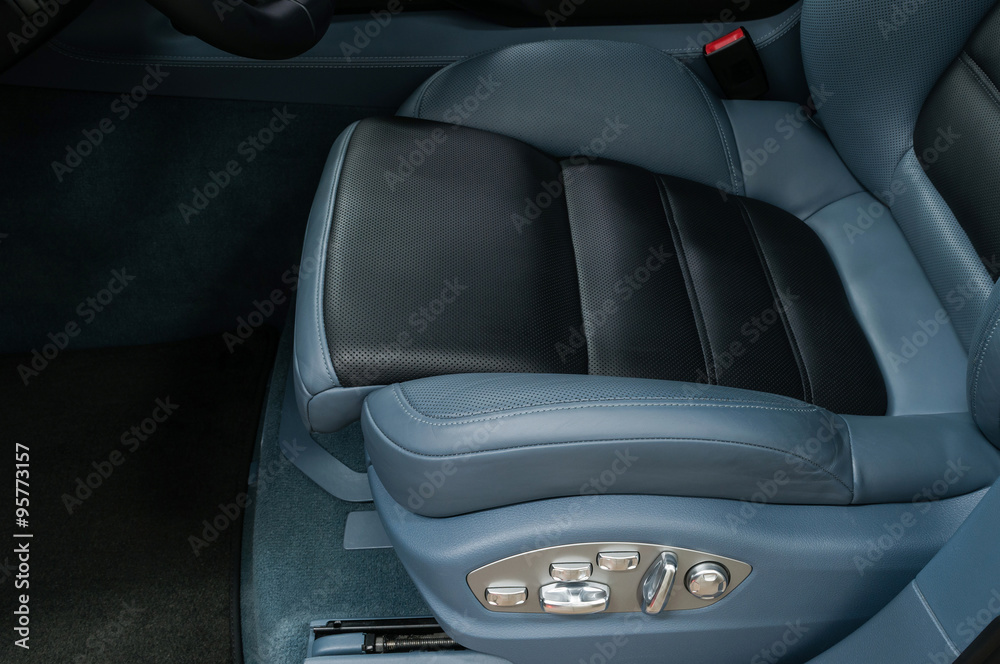 Modern leather car seat. Interior detail.