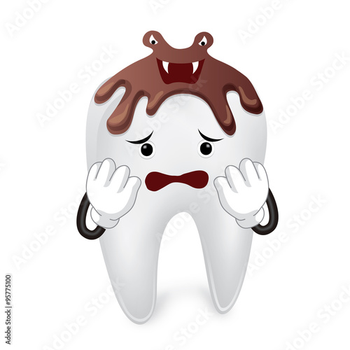 Scared tooth with chocolate, illustration
