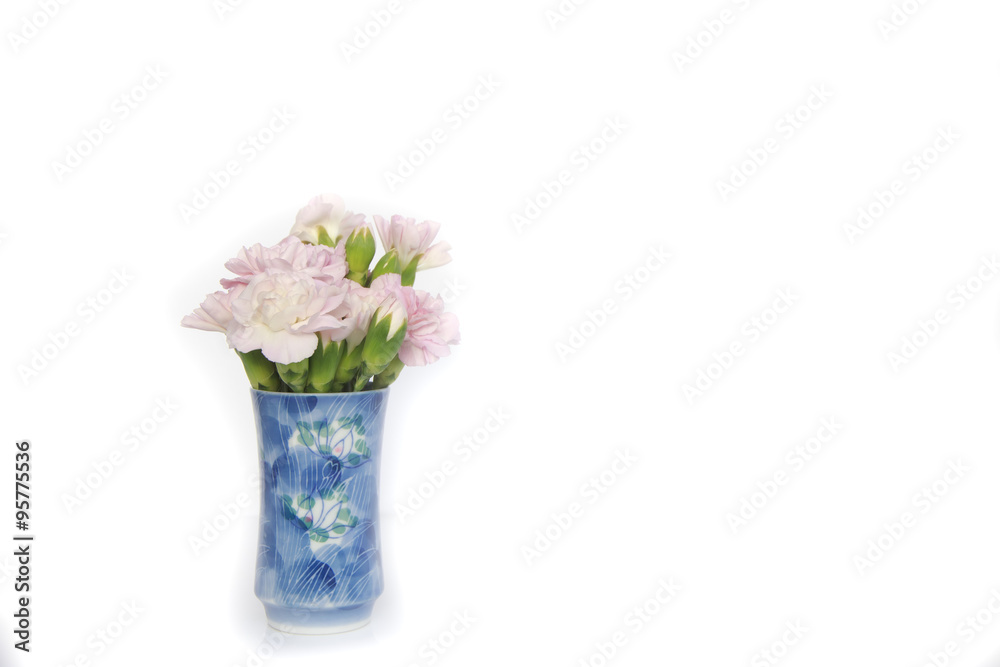 Stock Photo:.Beautiful  pink Carnation flowers bouquet in pot va