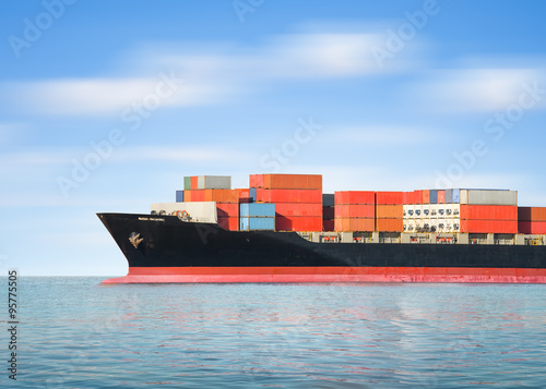 Global international logistics and transportation by cargo ship and cargo container by the sea and ocean, Ocean freight shipping services by cargo ship and cargo container, Import export background.