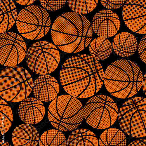 Basketball halftone gradient seamless pattern