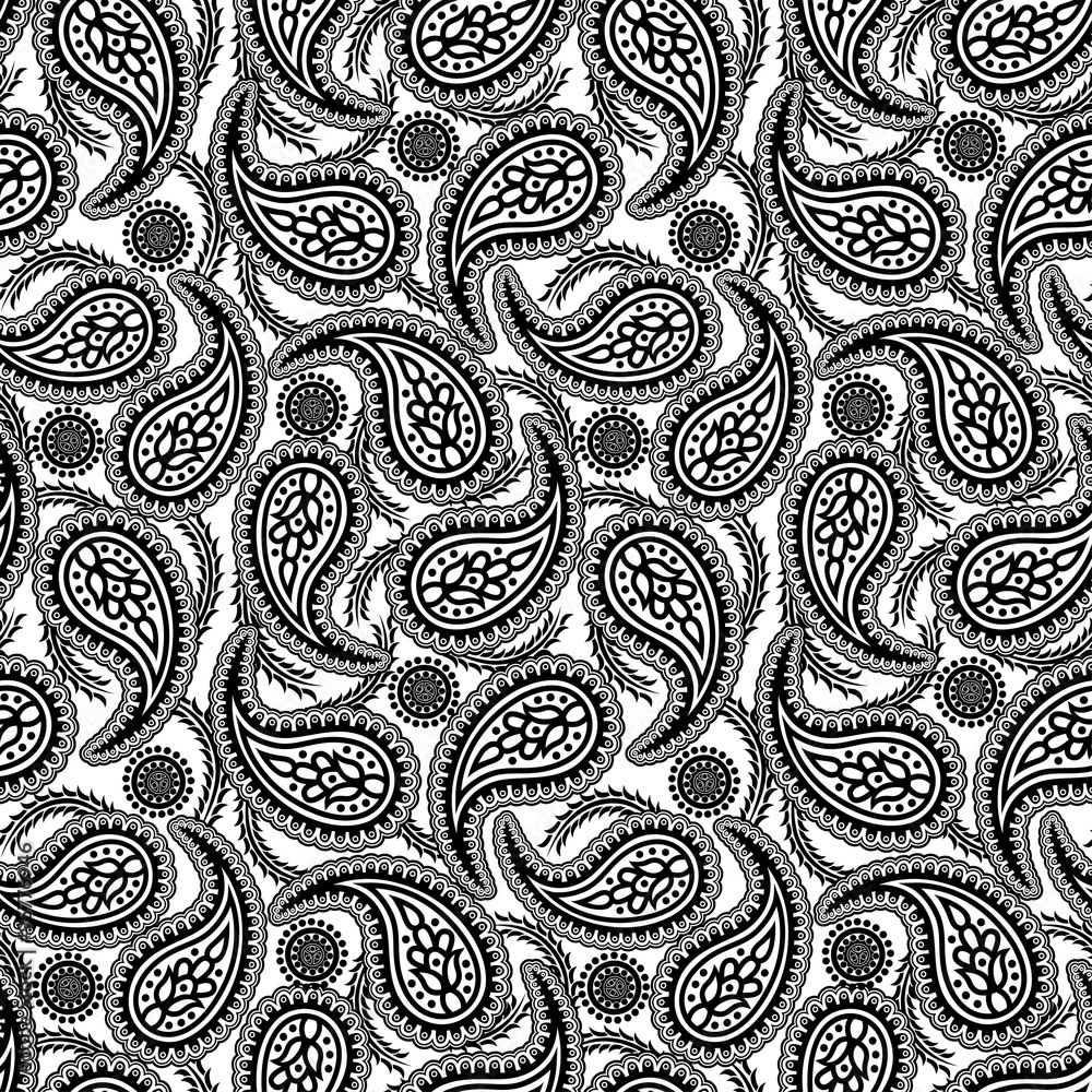 Black and white paisley seamless pattern Stock Vector | Adobe Stock