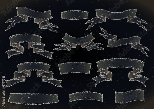 Vector set of old tattered banners with texture.
