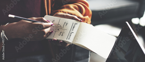 Woman Writing Notepad Notes SWOT Business Concept