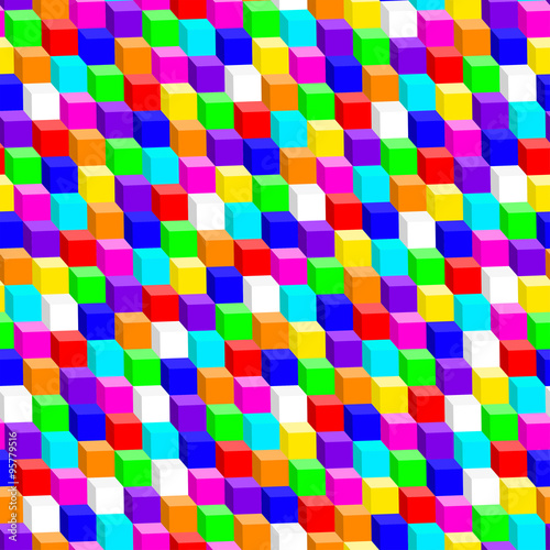 Colorful 3D cube in a seamless pattern