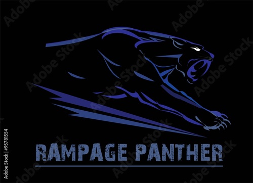 panther, fang face muscular panther, roaring and crawling in the dark. blue line art over the black background. glowing exotic panther. black panther with the lighting eye.
