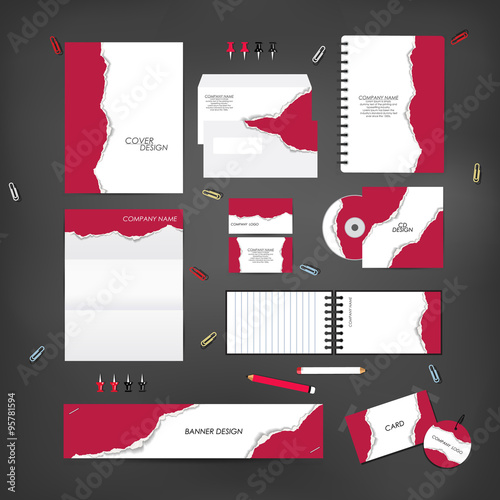 Stationery template design set with Torn paper. Template for Business artworks.