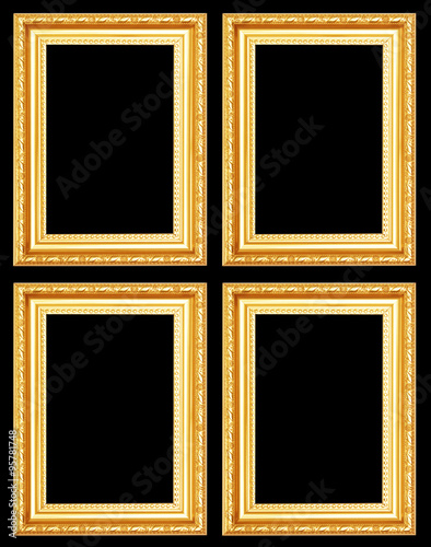 Gold antique frame isolated on black background