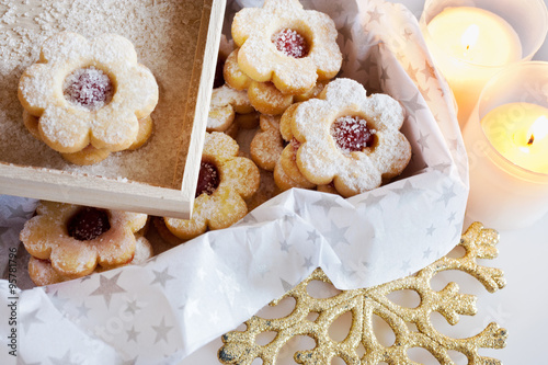 traditional Czech christmas - sweets baking - Linzer biscuits photo