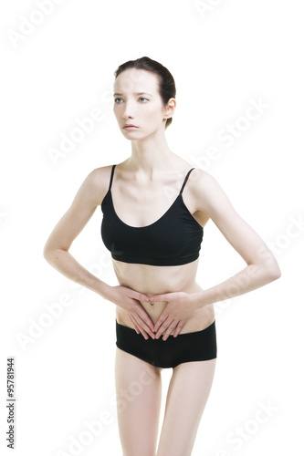 Woman with abdominal pain. Pain in the human body