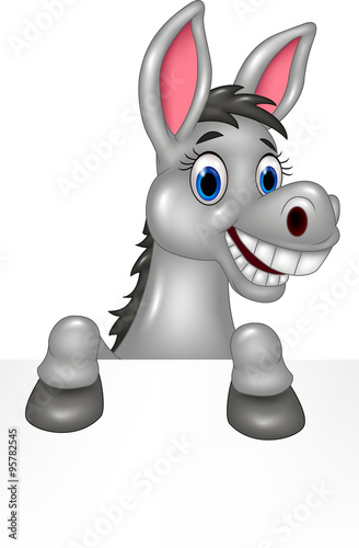 Cartoon funny donkey with blank sign
