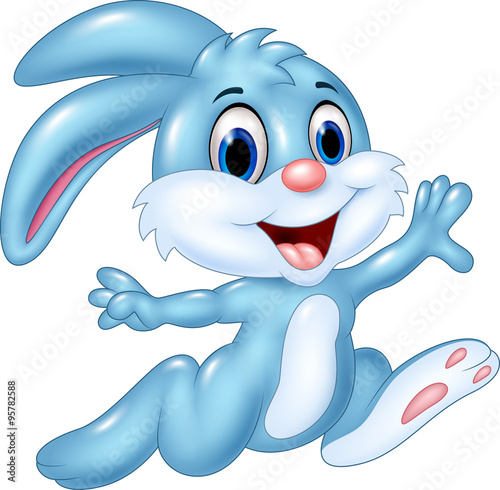 Cartoon happy bunny running isolated on white background
