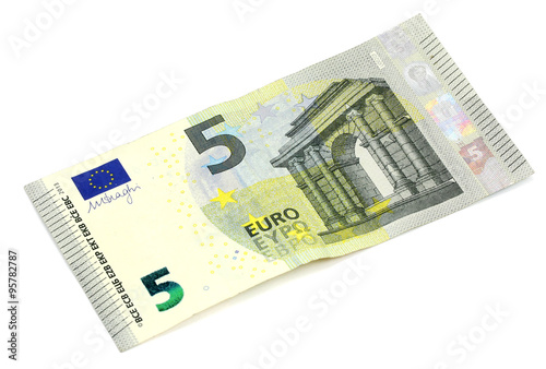five euro banknote on white background photo