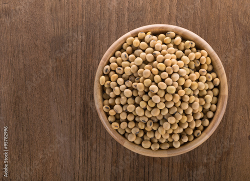 Soy beans in a wooden bowl