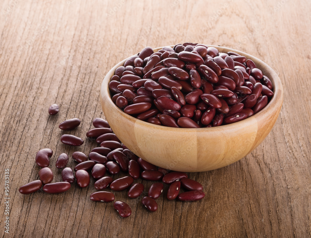 Red bean in a wooden bowl