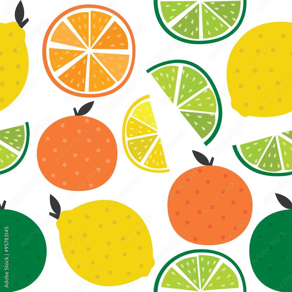 Vector illustration of seamless background with oranges, lemons, limes and grapefruits. Vector illustration of seamless background with oranges, lemons, limes and grapefruits.