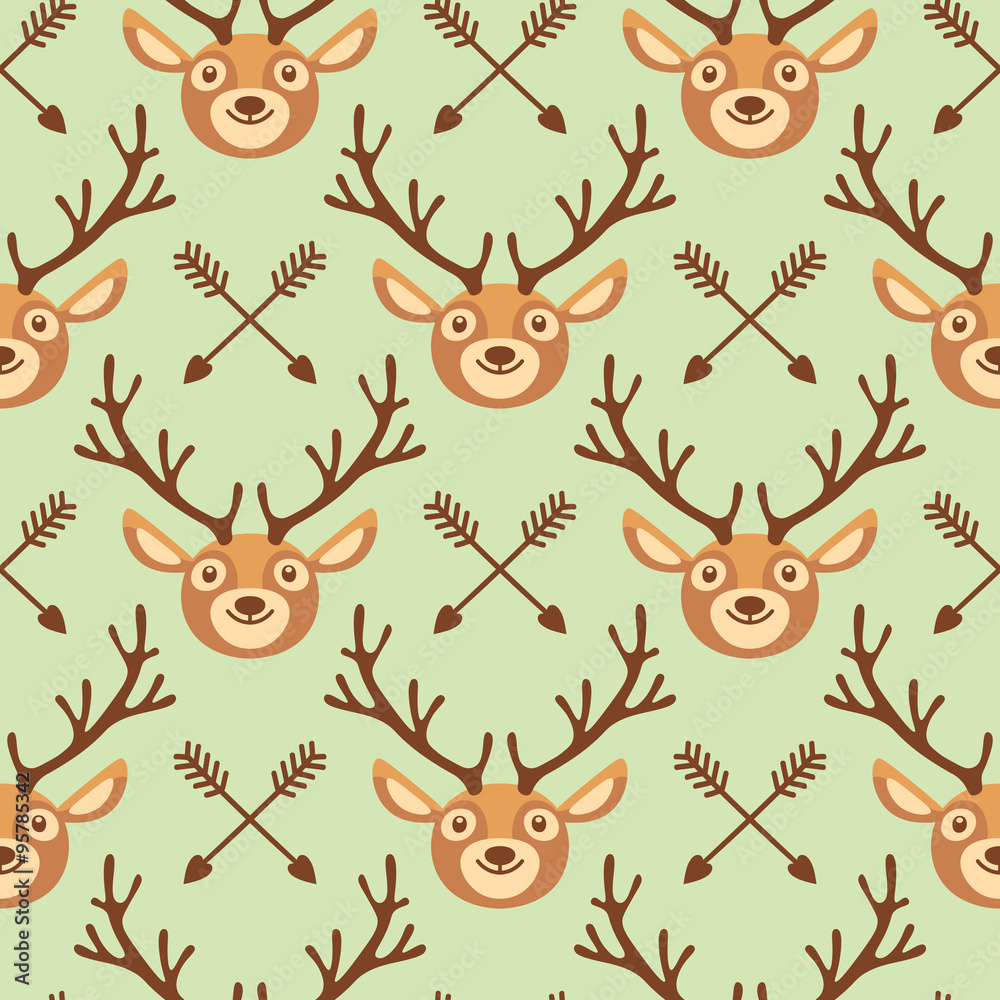 Obraz premium Hipster seamless pattern with deer and arrows. 