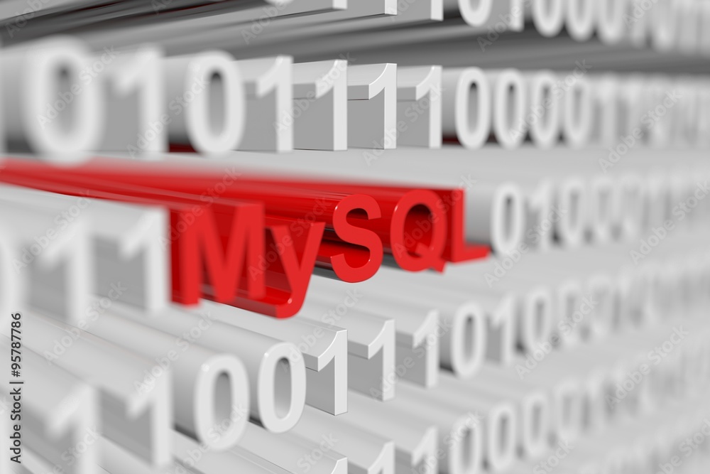 MySQL is represented as a binary code with blurred background