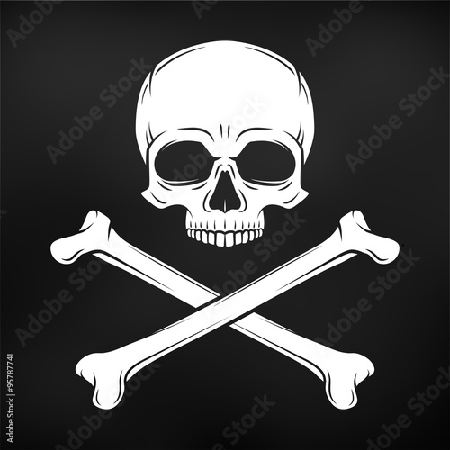 Human evil skull vector on black background. Pirate flag concept design. Jolly Roger with crossbones logo template. death t-shirt concept. Poison icon illustration