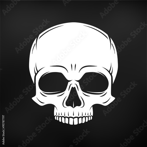 Human evil skull vector. Jolly Roger logo template. death t-shirt design. Pirate insignia concept. Poison icon illustration on black background