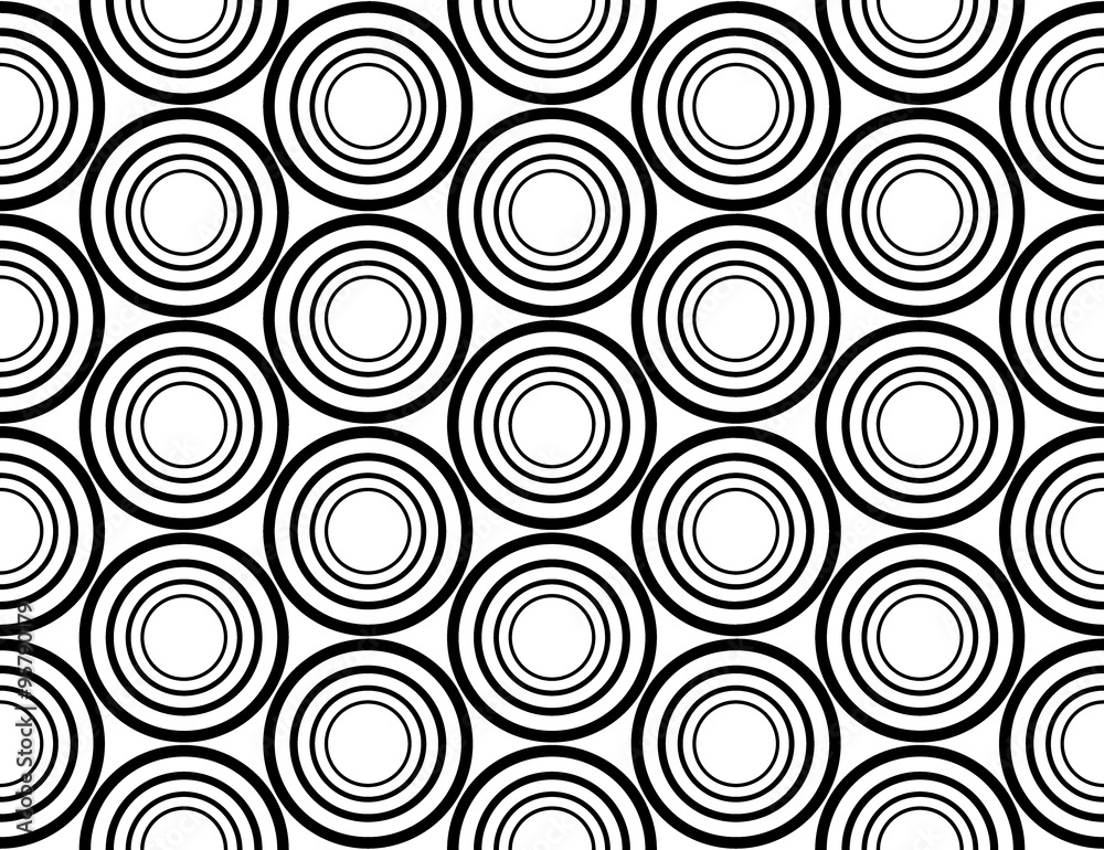 Vector modern seamless geometry pattern circles concentric, black and white abstract geometric background, trendy print, monochrome retro texture, hipster fashion design