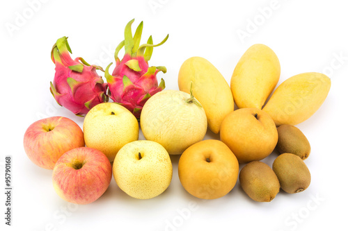 Ripe fruits isolated on white background