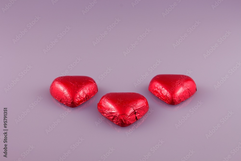 Red chocolate hearts candies