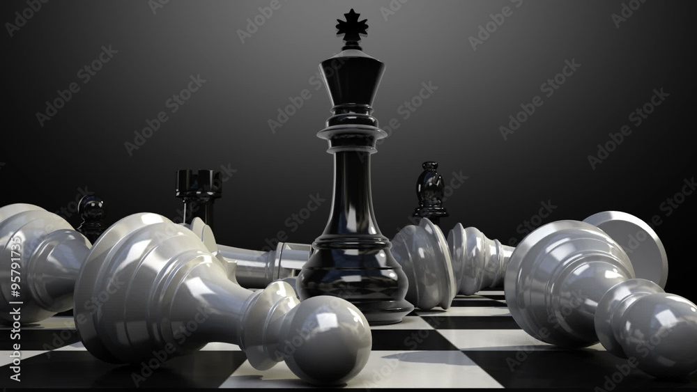 Put the king on a chessboard, and chess piece fall down animation.