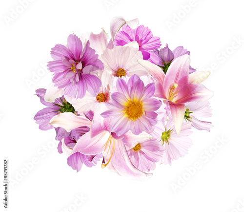 Beautiful bouquet pink flowers garden on white background © red150770