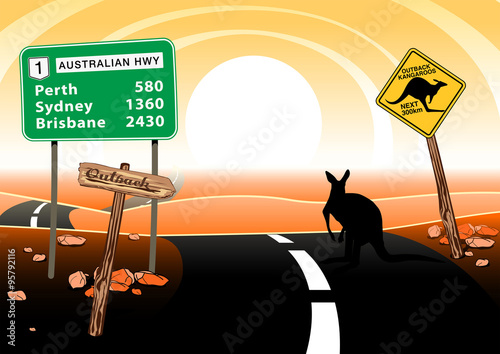 Kangaroo standing on road in the Australian outback