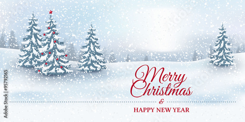 Merry christmas happy new year winter landscape