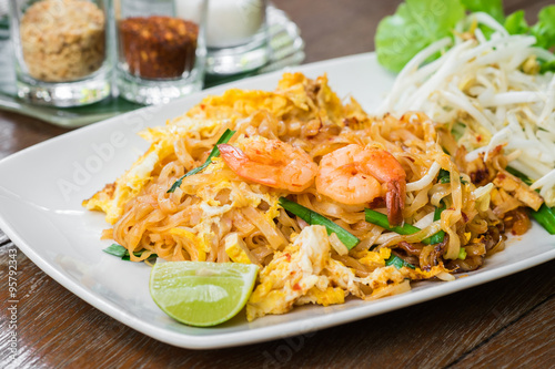 Stir fried rice noodles with shrimp (Pad Thai), Thai food