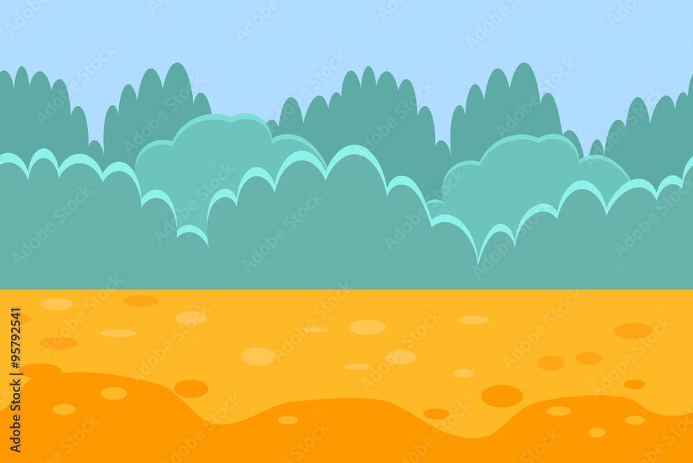 Seamless Horizontal Landscape for a Game, Bushes and Sand. 