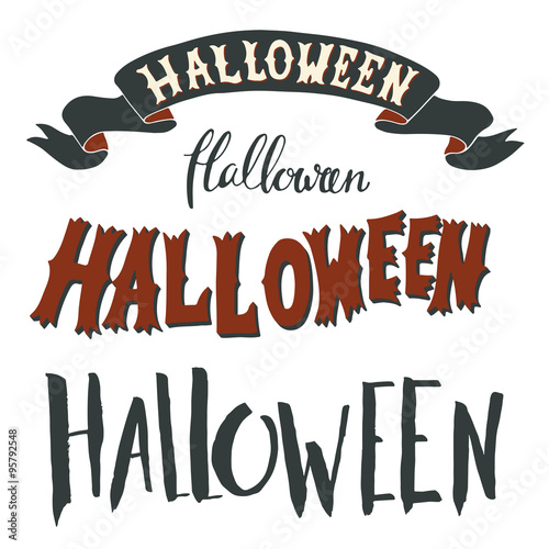 Collection of Halloween hand lettering isolated on white backgro