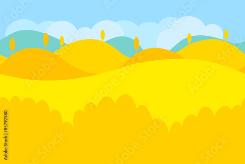 Cartoon Landscape of Yellow Desert and Trees for Game