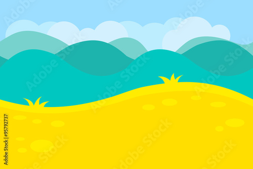 Cartoon Landscape of Green Meadows  Fields  Hills and Trees for Game