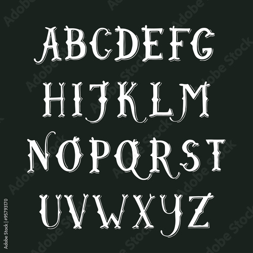 Vintage hand drawn decorative serif alphabet.