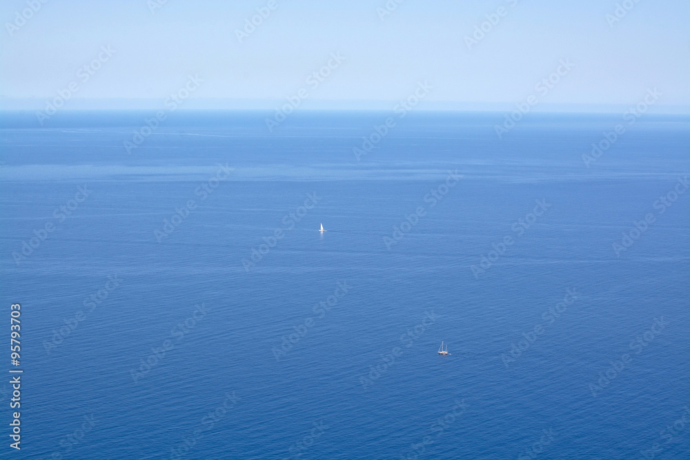 Blue seascape with Mediterranean yacht
