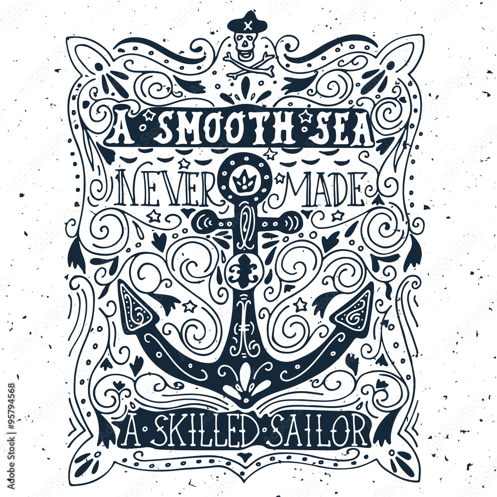 Hand drawn vintage label with an anchor and lettering Stock Vector ...
