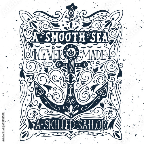 Hand drawn vintage label with an anchor and lettering