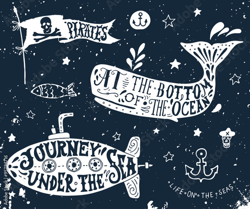 Set of nautical elements on blackboard