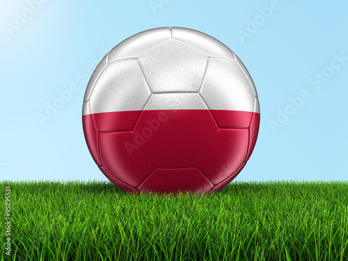 Soccer football with Polish flag on grass. Image with clipping path