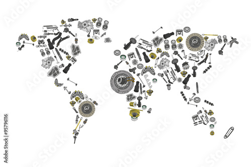 Draw a map of the world made up of spare parts
