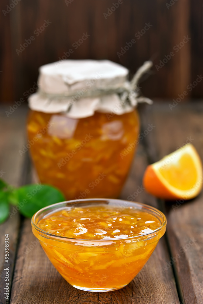 Orange jam in glass bowl Orange jam in glass bowl
