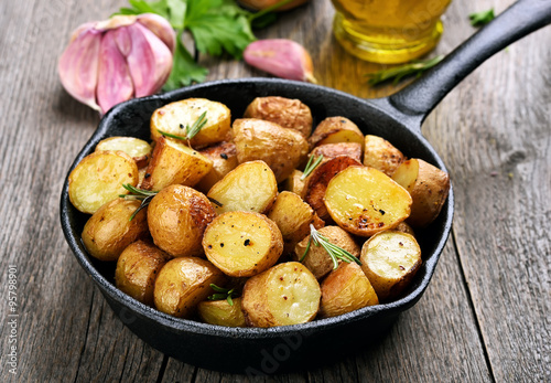 Roasted potato in frying pan
