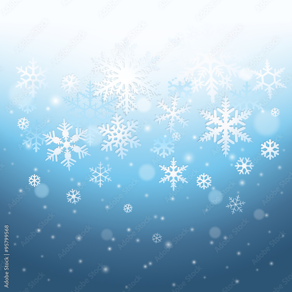 Abstract blue winter background with falling snowflakes