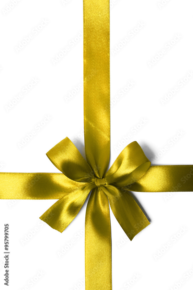 Yellow bbon bow on white background